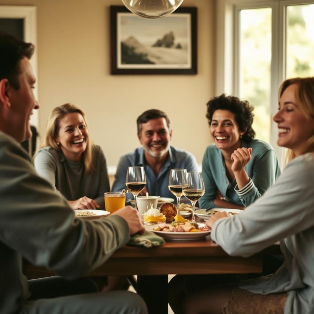 Friends and family sharing a meal around a table